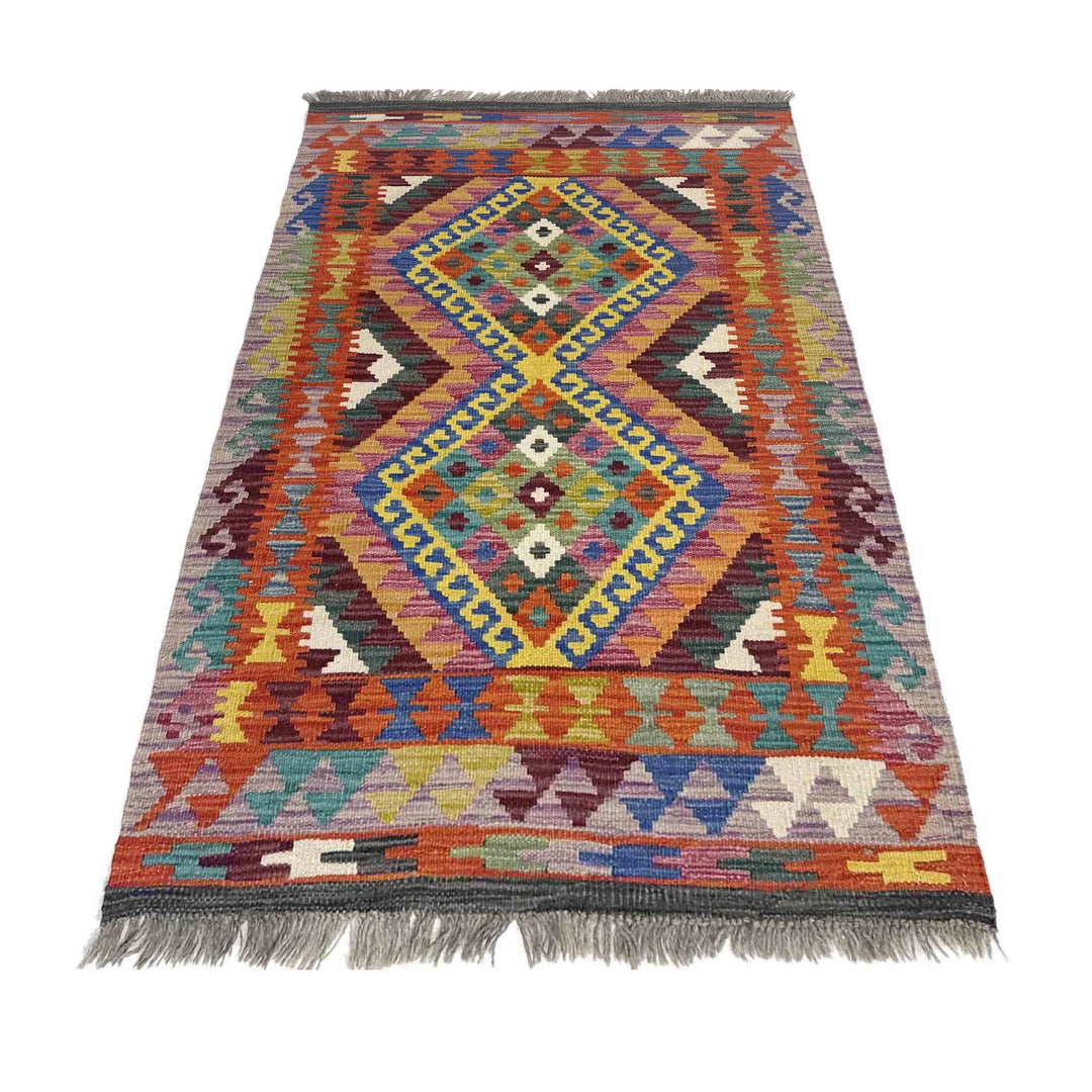Afghan Vegetable Kilim Rug 2' 7" x 4' 1" Flat-Weave | No. AL529068