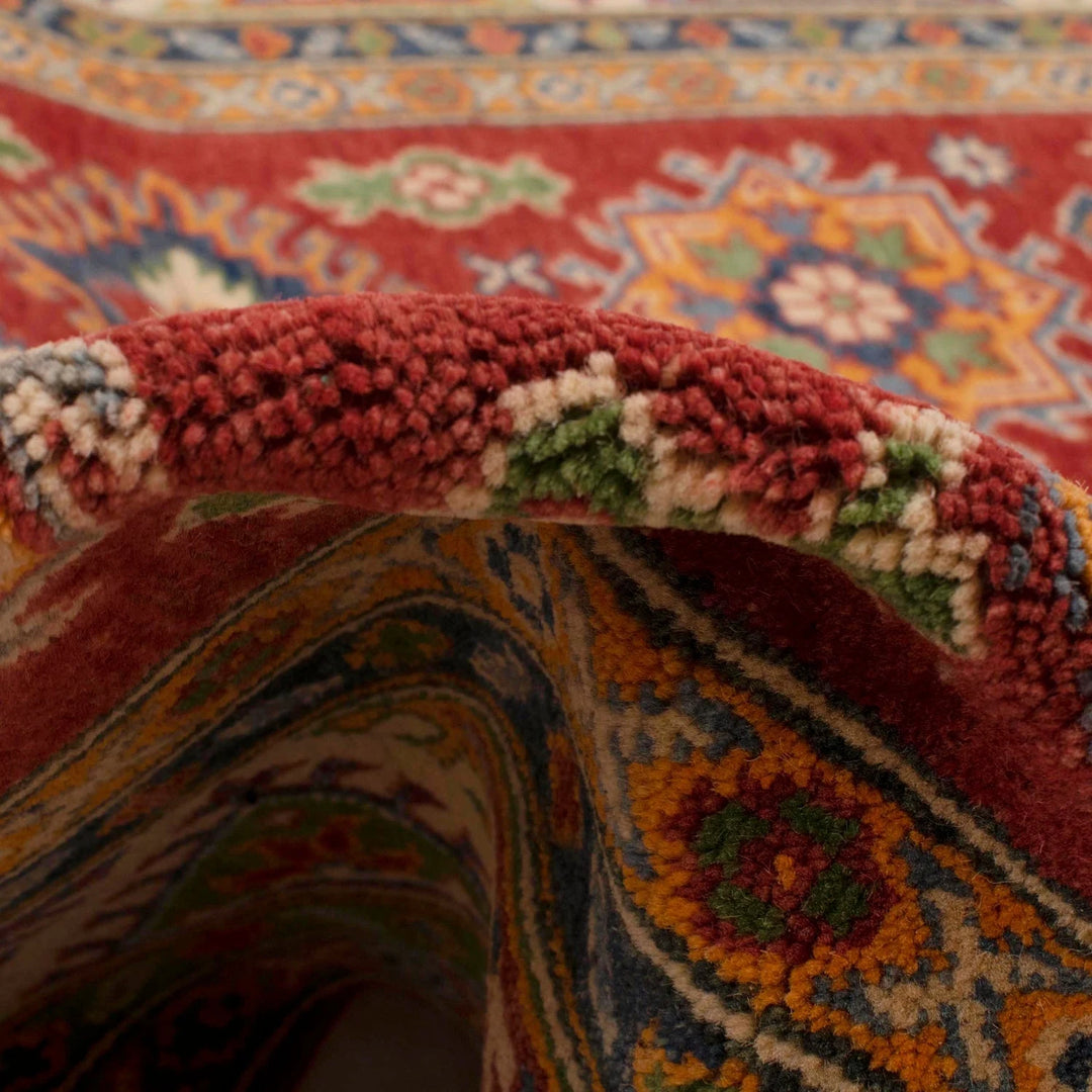 Red Afghan Kazak Rug 5' 0" x 7' 1" Hand-Knotted | No. AL52935