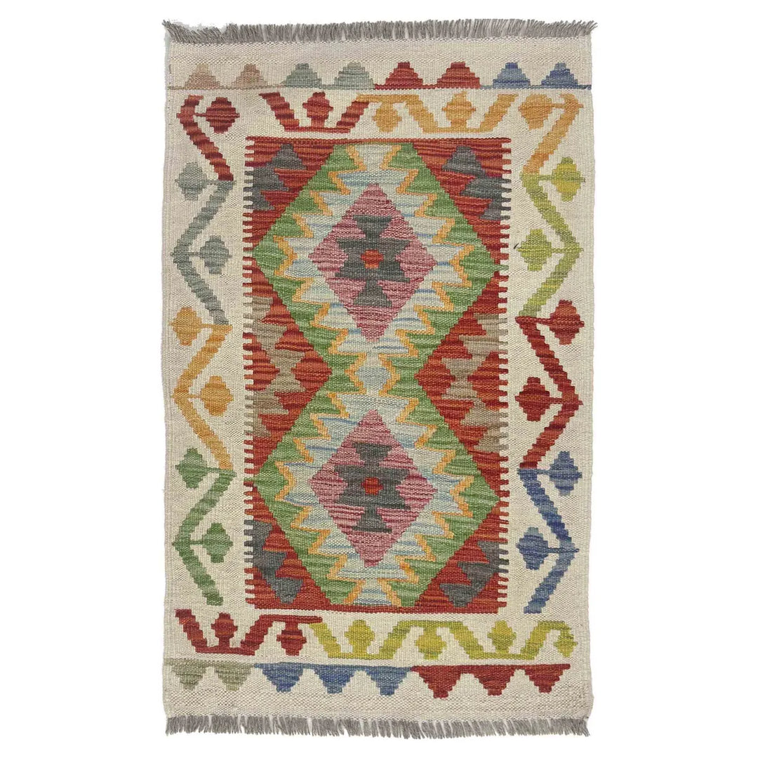 Afghan Vegetable Kilim Rug 2' 0" x 3' 3" Flat-Weave | No. AL529532