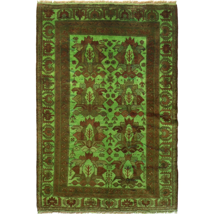 Green Pakistani Overdye Rug 3' 11" x 5' 7" Hand-Knotted | No. AL52964