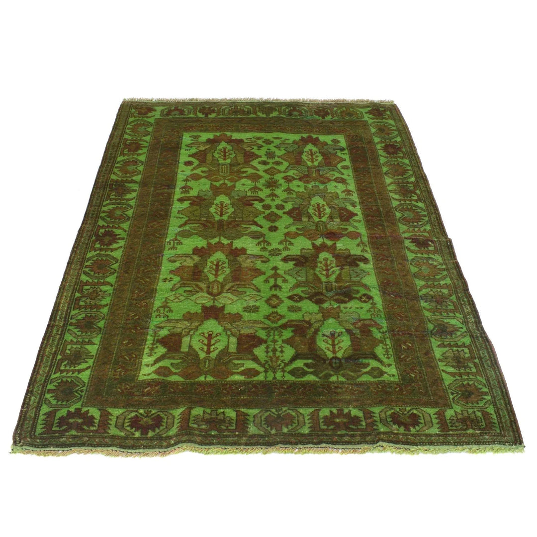 Green Pakistani Overdye Rug 3' 11" x 5' 7" Hand-Knotted | No. AL52964