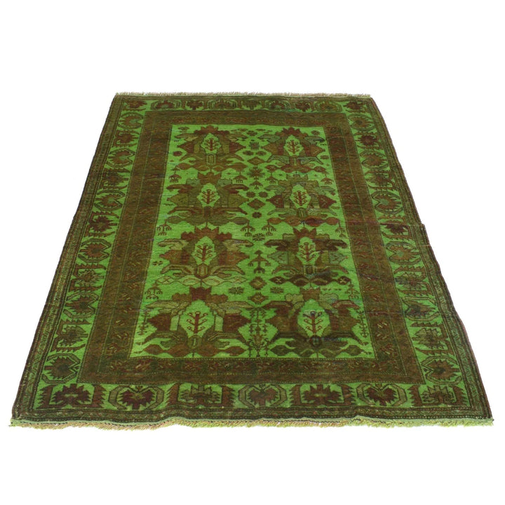 Green Pakistani Overdye Rug 3' 11" x 5' 7" Hand-Knotted | No. AL52964