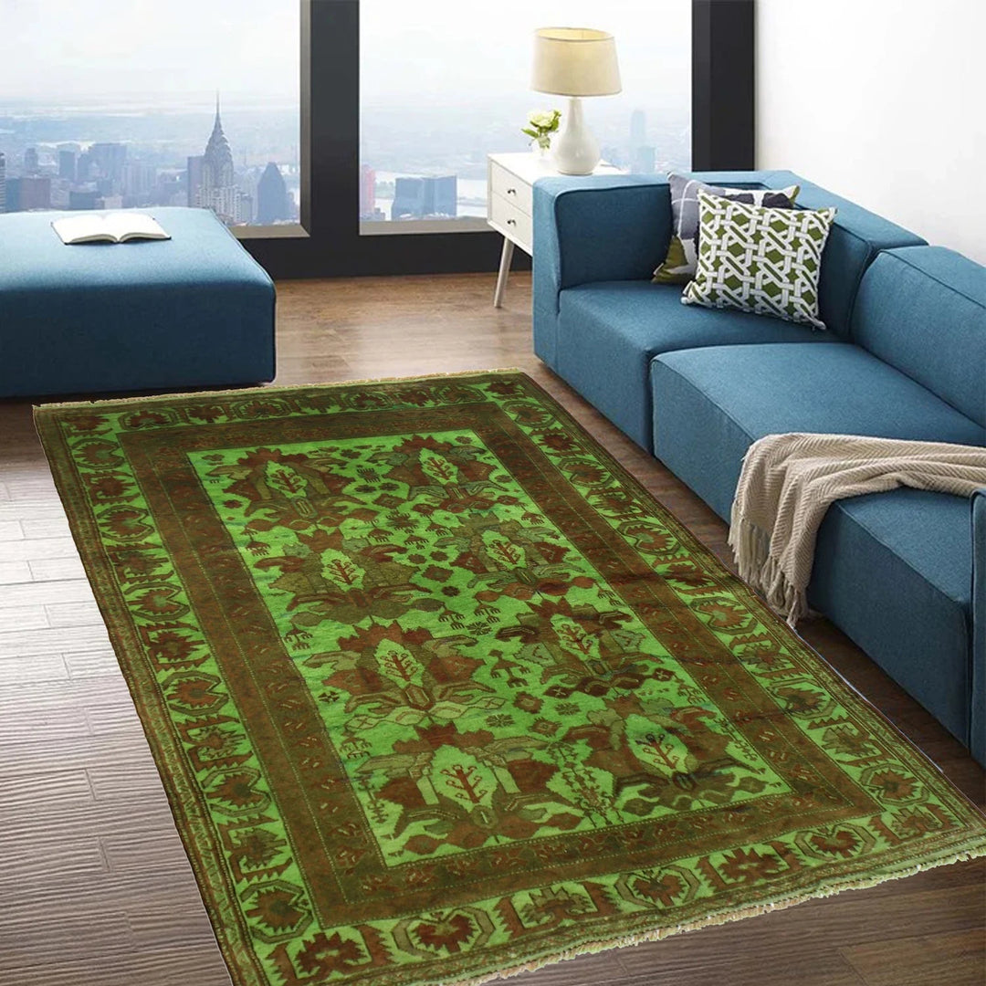 Green Pakistani Overdye Rug 3' 11" x 5' 7" Hand-Knotted | No. AL52964