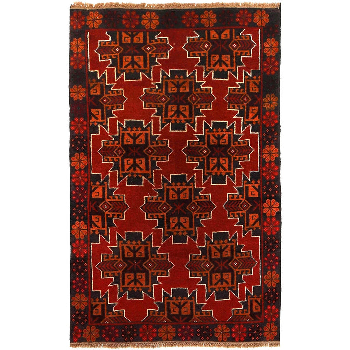 Red Afghan Baluchi Rug 3' 8" x 6' 2" Hand-Knotted | No. AL52974