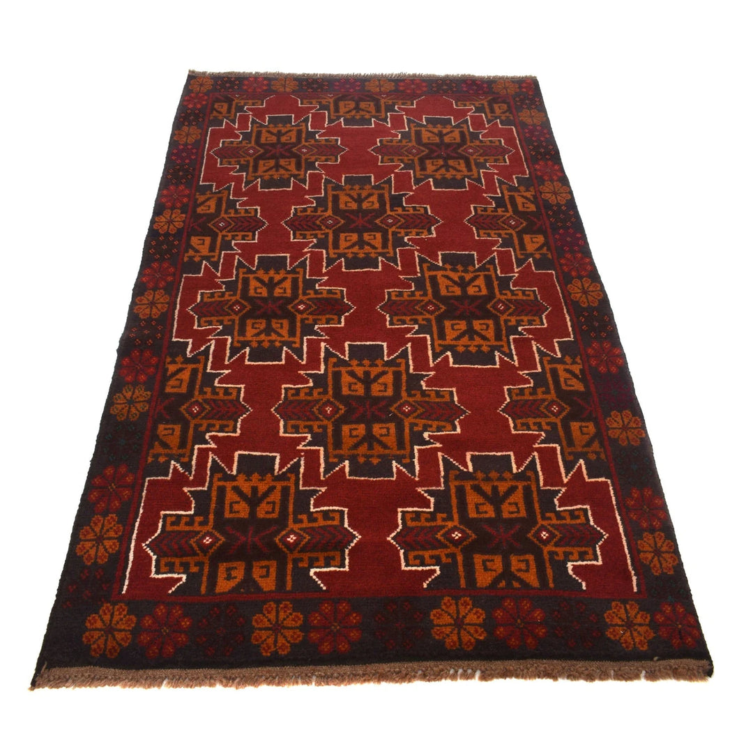 Red Afghan Baluchi Rug 3' 8" x 6' 2" Hand-Knotted | No. AL52974
