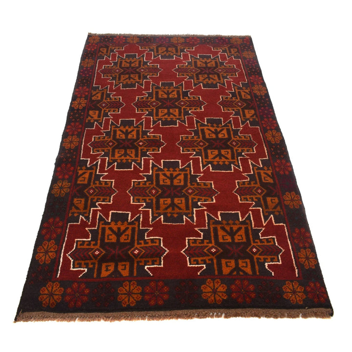 Red Afghan Baluchi Rug 3' 8" x 6' 2" Hand-Knotted | No. AL52974