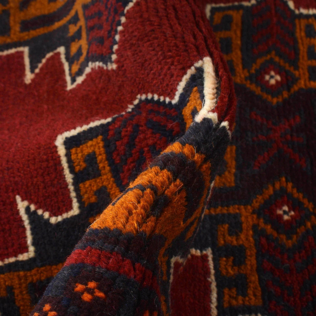 Red Afghan Baluchi Rug 3' 8" x 6' 2" Hand-Knotted | No. AL52974