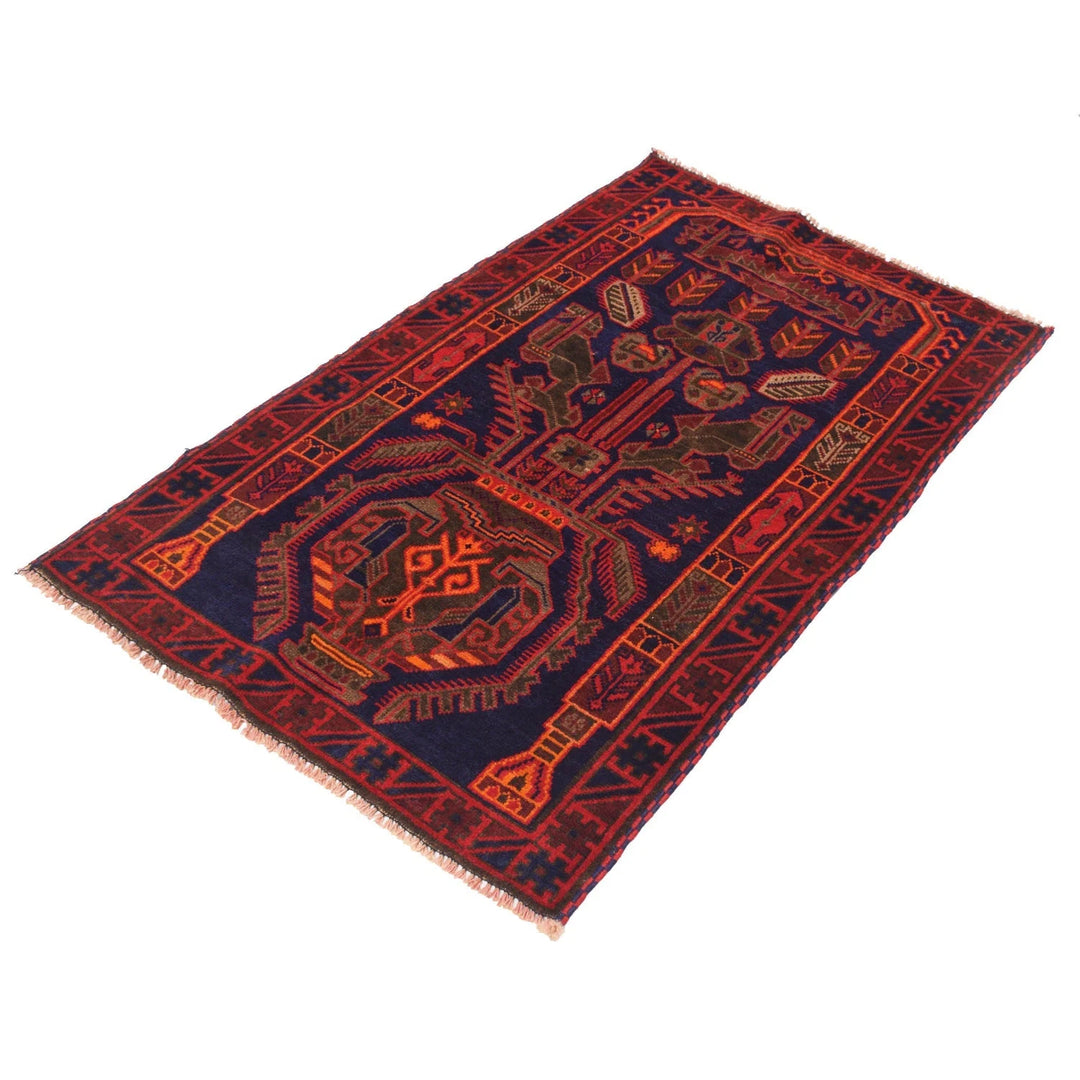 Navy Afghan Baluchi Rug 2' 10" x 4' 9" Hand-Knotted | No. AL53046
