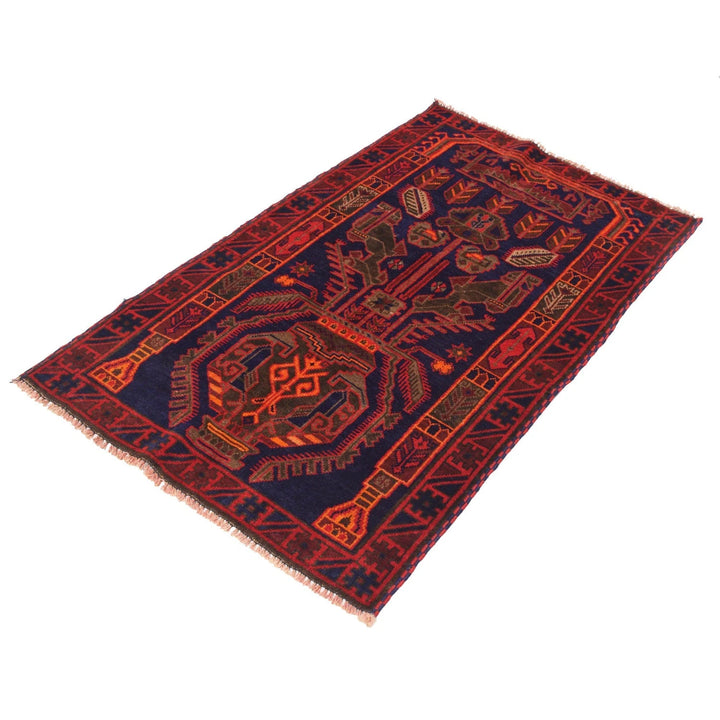 Navy Afghan Baluchi Rug 2' 10" x 4' 9" Hand-Knotted | No. AL53046