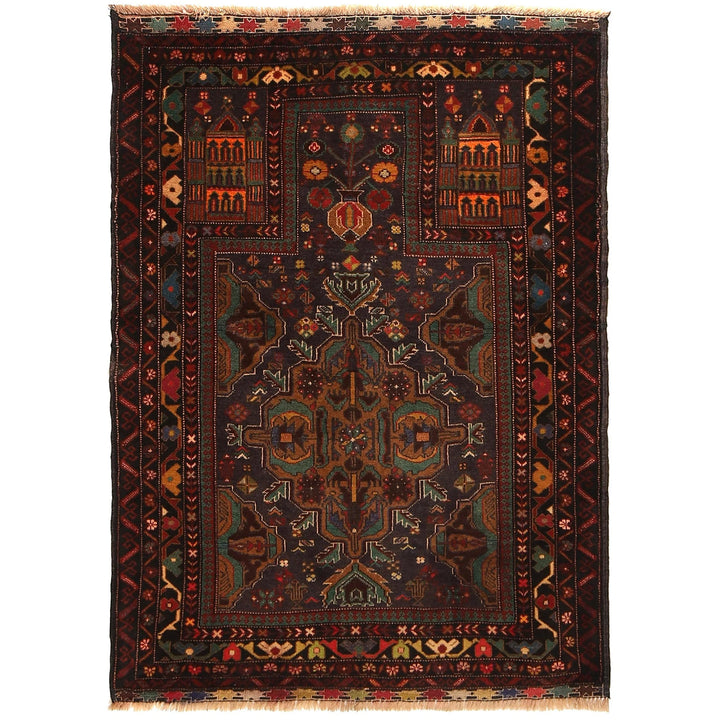 Afghan Prayer Rug 3' 1" x 4' 4" Hand-Knotted | No. AL53051