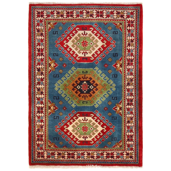 Blue Afghan Kazak Rug 3' 3" x 4' 7" Hand-Knotted | No. AL53074