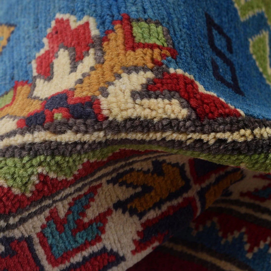 Blue Afghan Kazak Rug 3' 3" x 4' 7" Hand-Knotted | No. AL53074