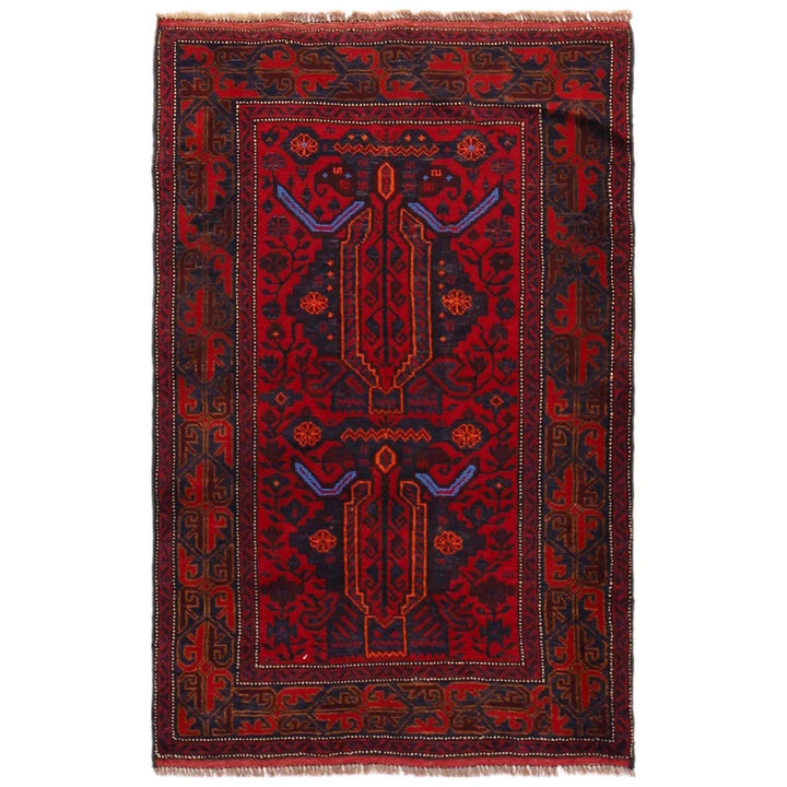 Red Afghan Baluchi Rug 2' 10" x 4' 4" Hand-Knotted | No. AL53118