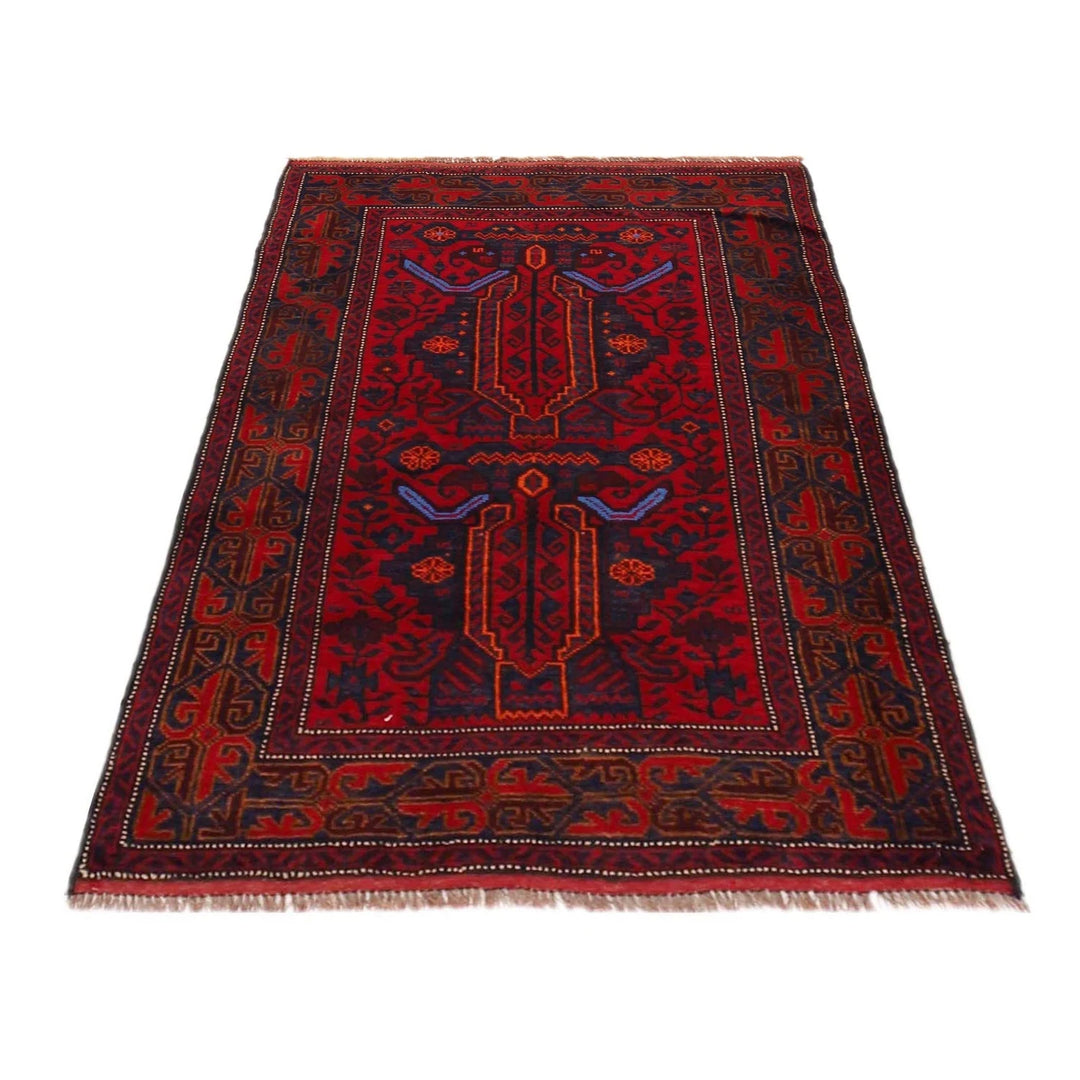 Red Afghan Baluchi Rug 2' 10" x 4' 4" Hand-Knotted | No. AL53118