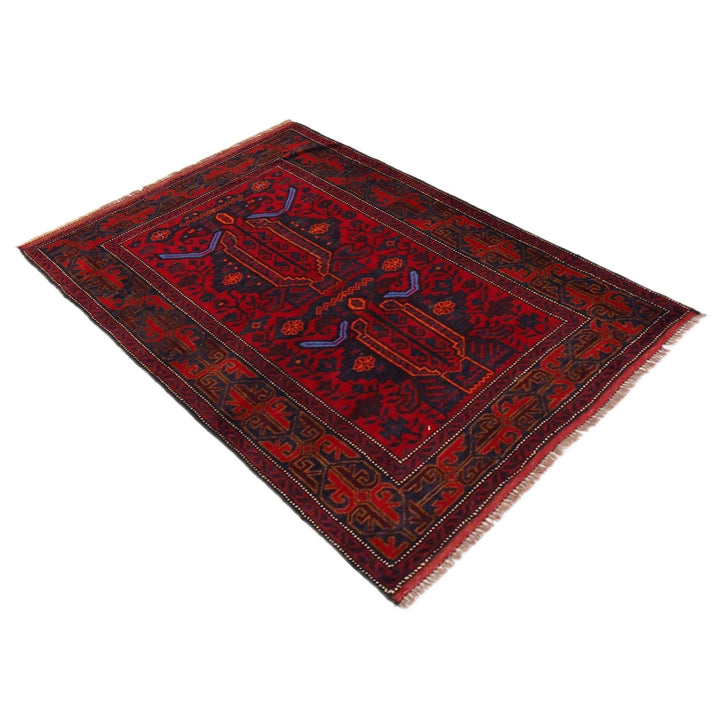 Red Afghan Baluchi Rug 2' 10" x 4' 4" Hand-Knotted | No. AL53118