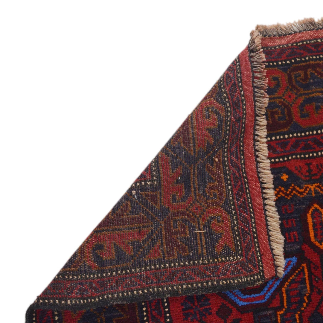 Red Afghan Baluchi Rug 2' 10" x 4' 4" Hand-Knotted | No. AL53118