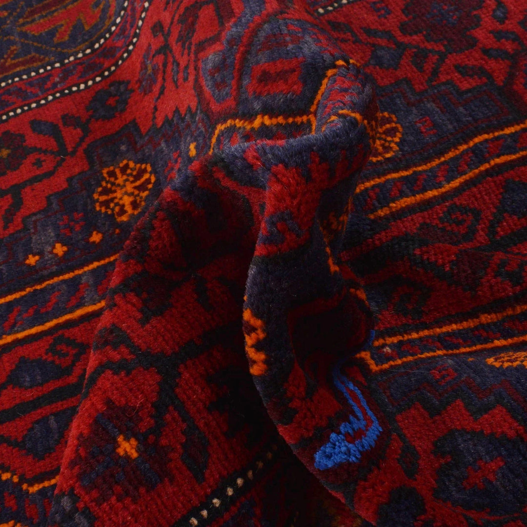 Red Afghan Baluchi Rug 2' 10" x 4' 4" Hand-Knotted | No. AL53118