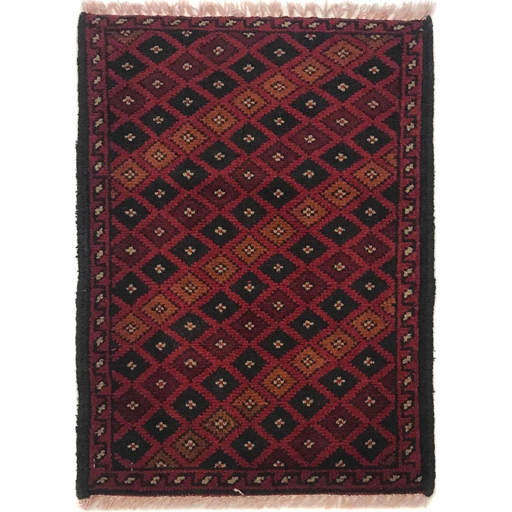 Red Afghan Oriental Doormat 1' 5" x 2' 0" Hand-Knotted | No. AL53142