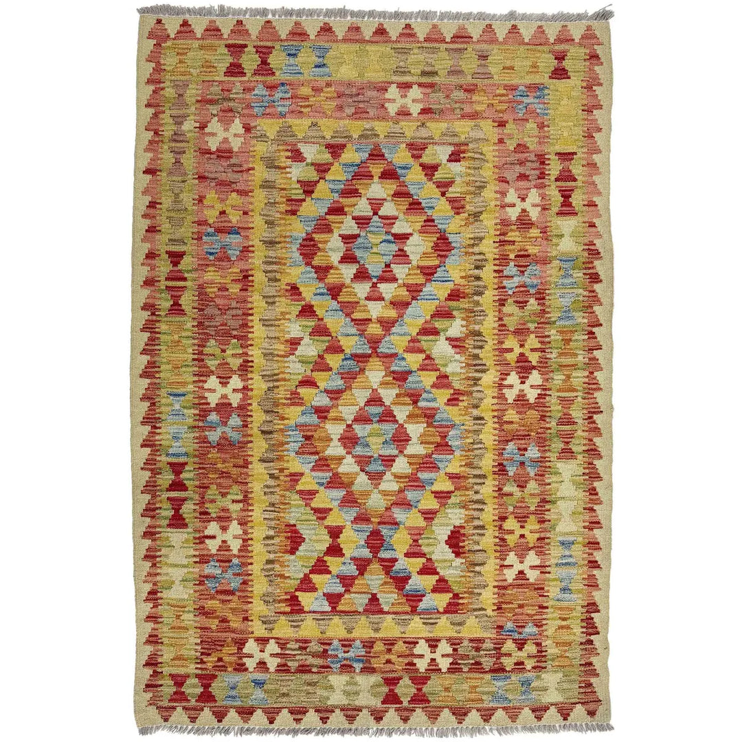 Afghan Vegetable Kilim Rug 3' 7" x 5' 3" Flat-Weave | No. AL531525