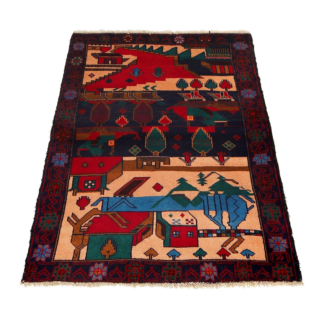 Afghan Pictorial Rug 3' 0" x 4' 2" Hand-Knotted | No. AL53165