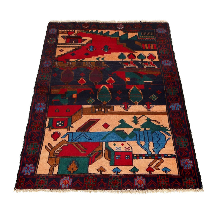 Afghan Pictorial Rug 3' 0" x 4' 2" Hand-Knotted | No. AL53165