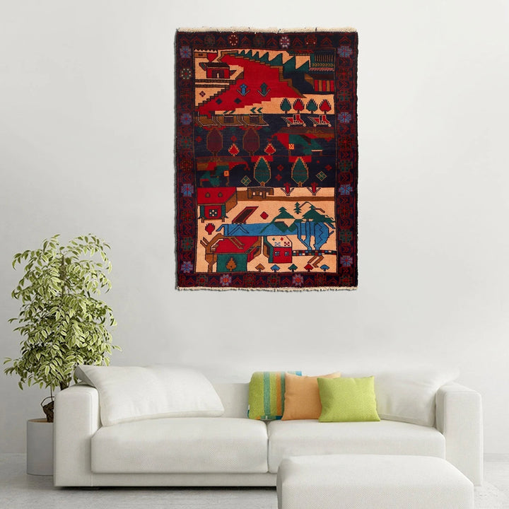 Afghan Pictorial Rug 3' 0" x 4' 2" Hand-Knotted | No. AL53165