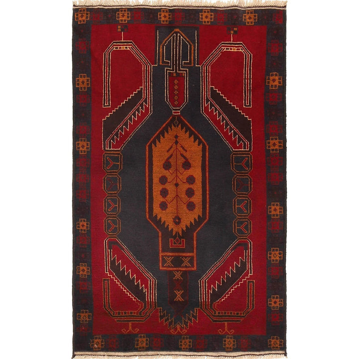 Red Afghan Baluchi Rug 2' 10" x 4' 10" Hand-Knotted | No. AL53180