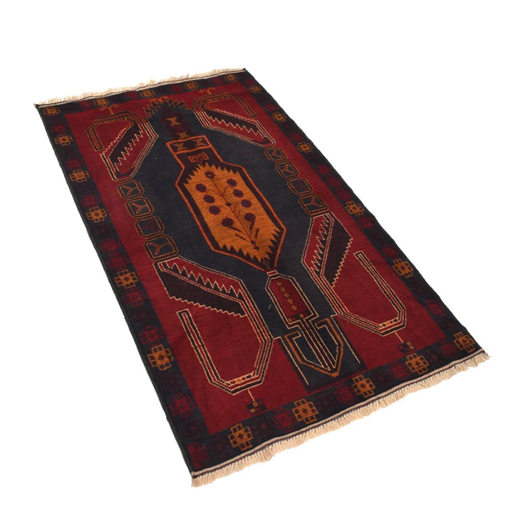 Red Afghan Baluchi Rug 2' 10" x 4' 10" Hand-Knotted | No. AL53180