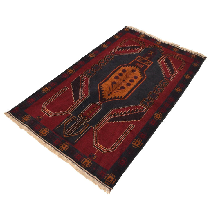 Red Afghan Baluchi Rug 2' 10" x 4' 10" Hand-Knotted | No. AL53180
