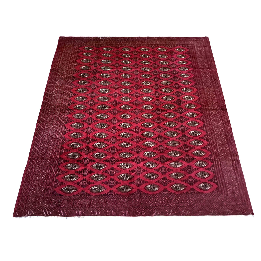 Deep Red Afghan Bokhara Rug 10' 0" x 11' 11" Hand-Knotted | No. AL531886