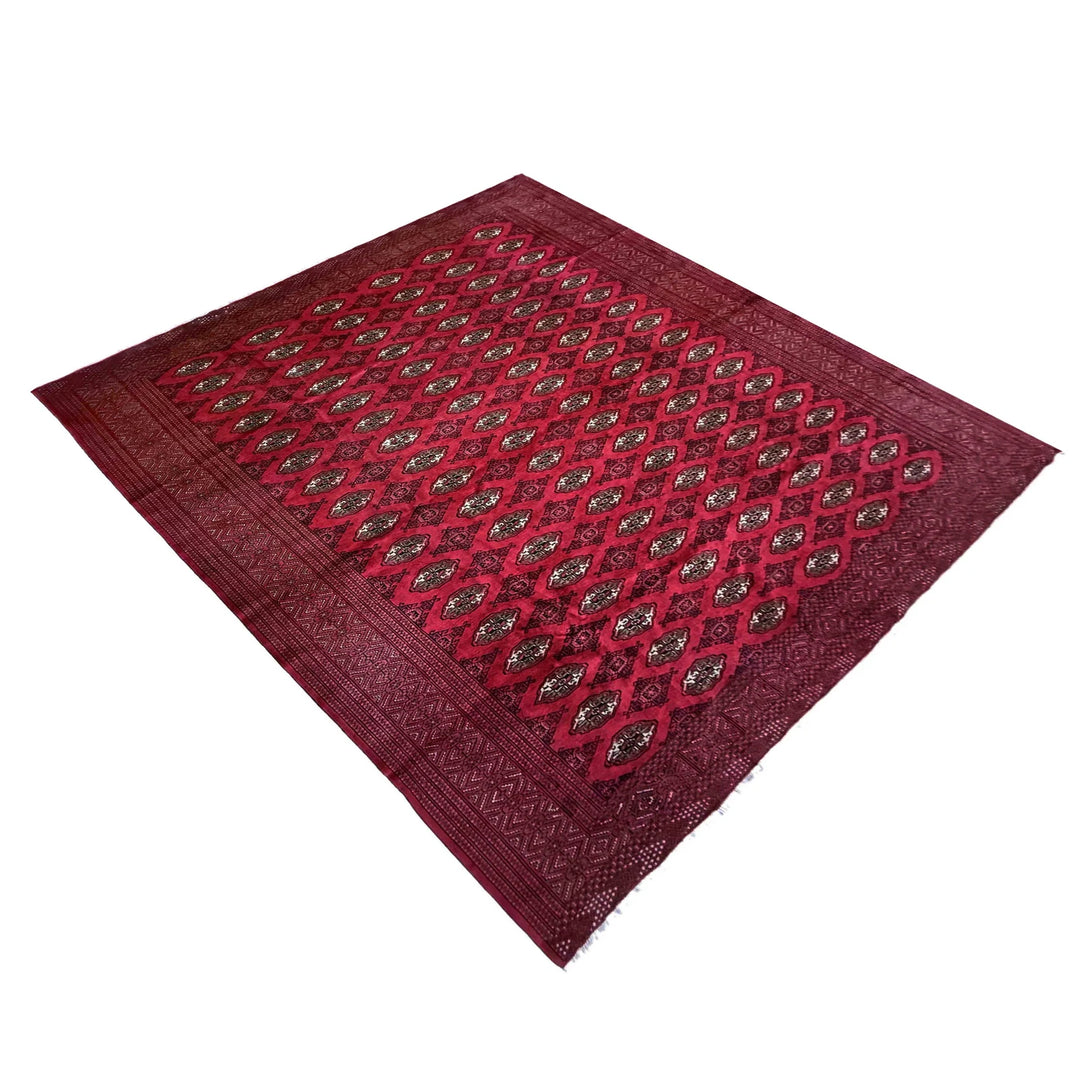 Deep Red Afghan Bokhara Rug 10' 0" x 11' 11" Hand-Knotted | No. AL531886