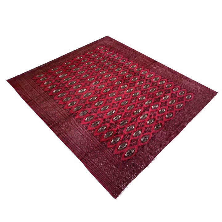 Deep Red Afghan Bokhara Rug 10' 0" x 11' 11" Hand-Knotted | No. AL531886