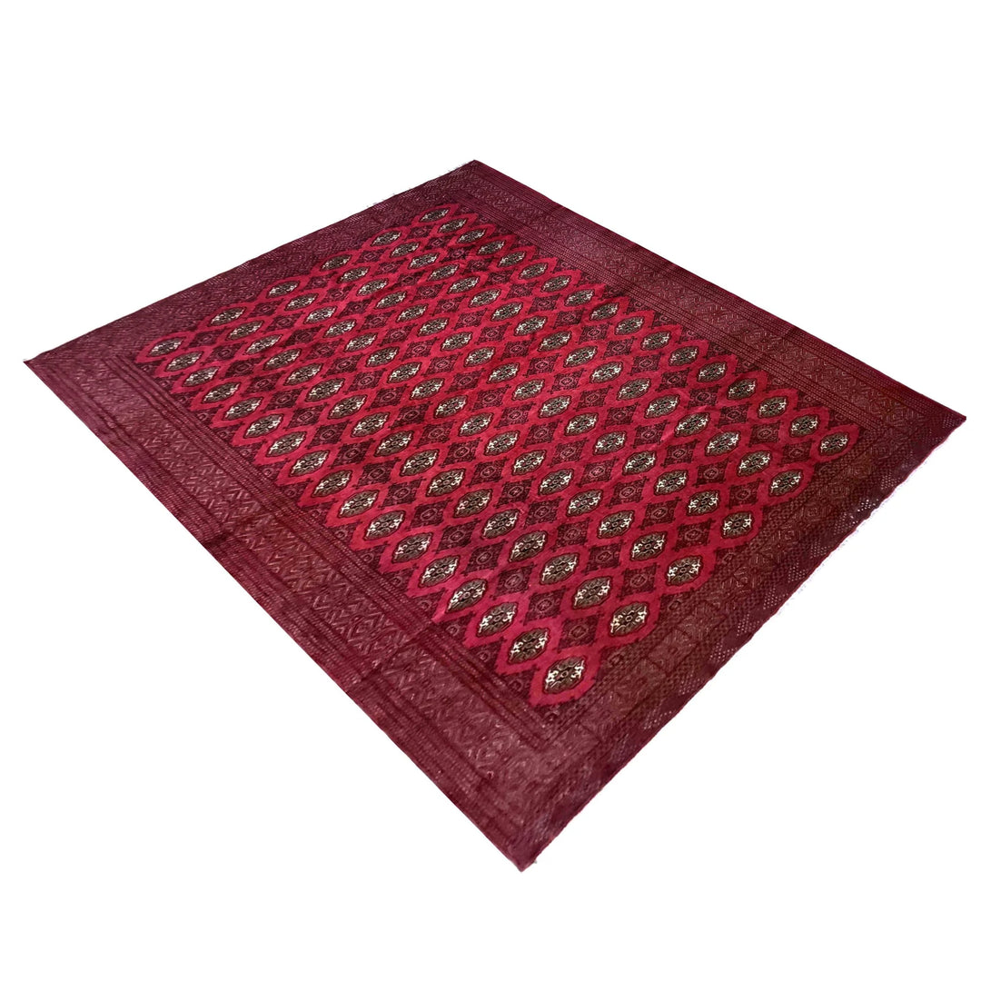 Deep Red Afghan Bokhara Rug 10' 0" x 11' 11" Hand-Knotted | No. AL531886