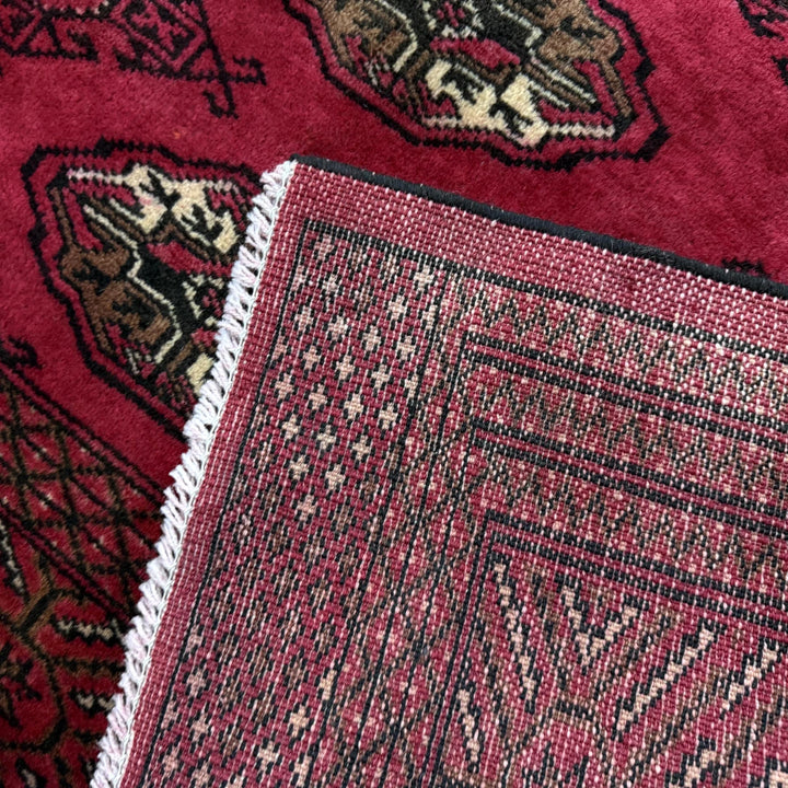 Deep Red Afghan Bokhara Rug 10' 0" x 11' 11" Hand-Knotted | No. AL531886
