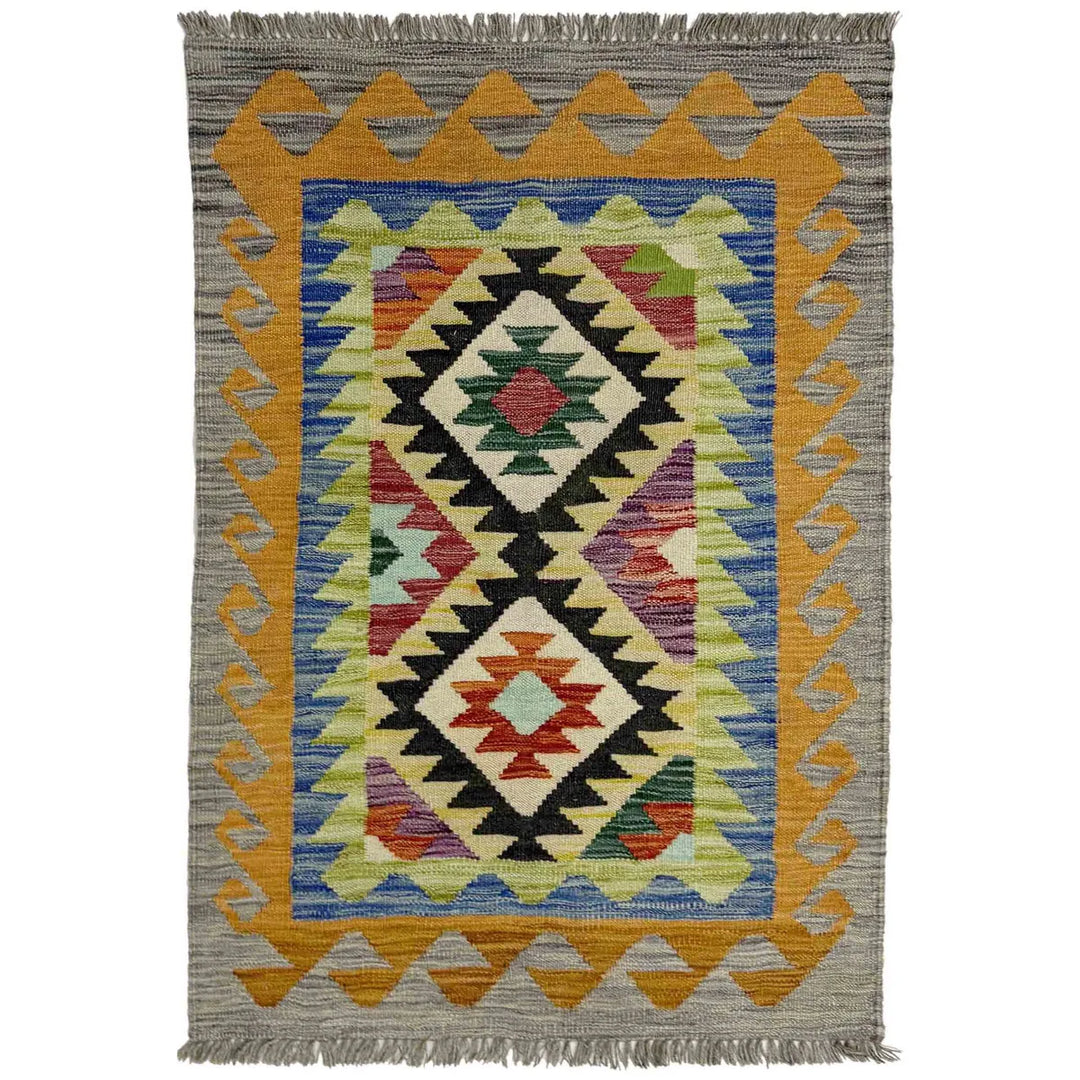 Afghan Vegetable Kilim Rug 2' 7" x 3' 11" Flat-Weave | No. AL532094