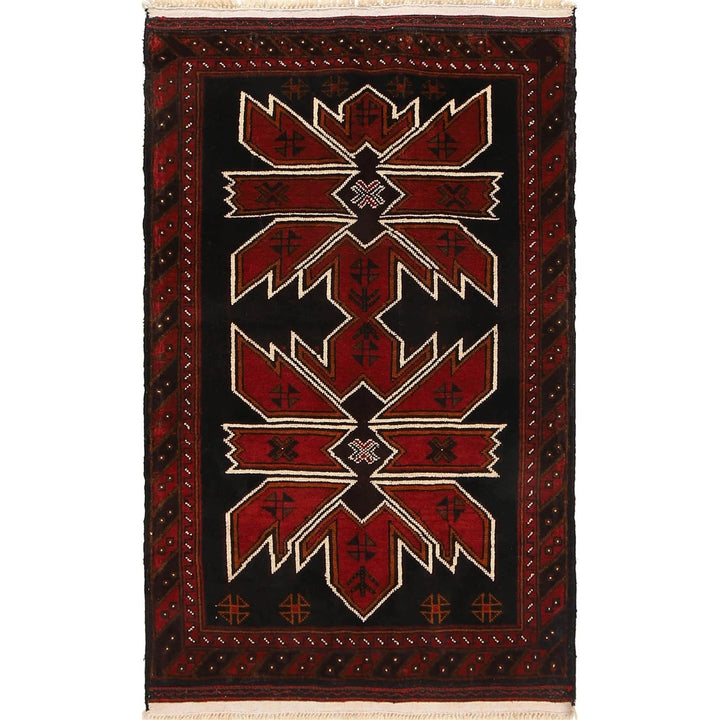 Black Afghan Baluchi Rug 2' 11" x 4' 8" Hand-Knotted | No. AL53221