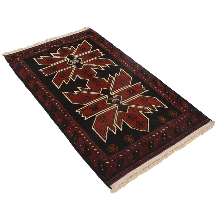 Black Afghan Baluchi Rug 2' 11" x 4' 8" Hand-Knotted | No. AL53221