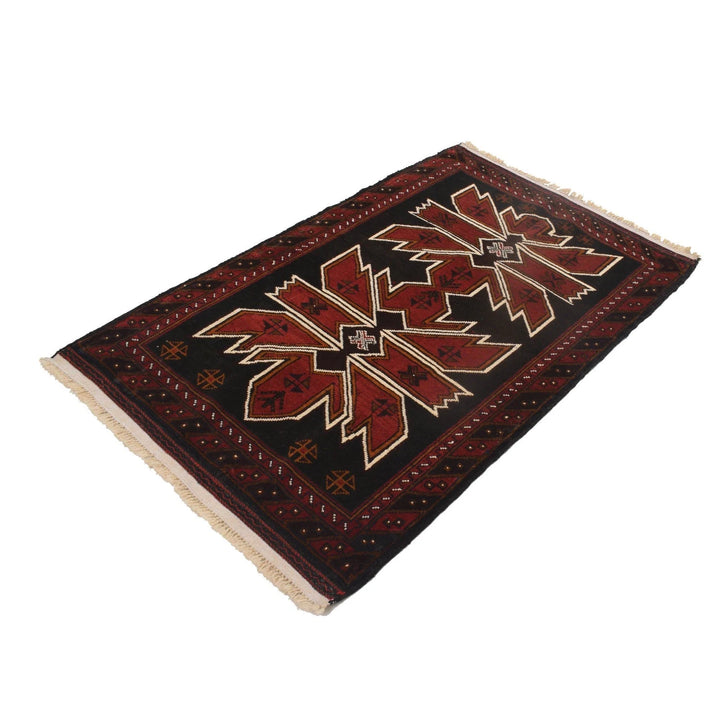 Black Afghan Baluchi Rug 2' 11" x 4' 8" Hand-Knotted | No. AL53221