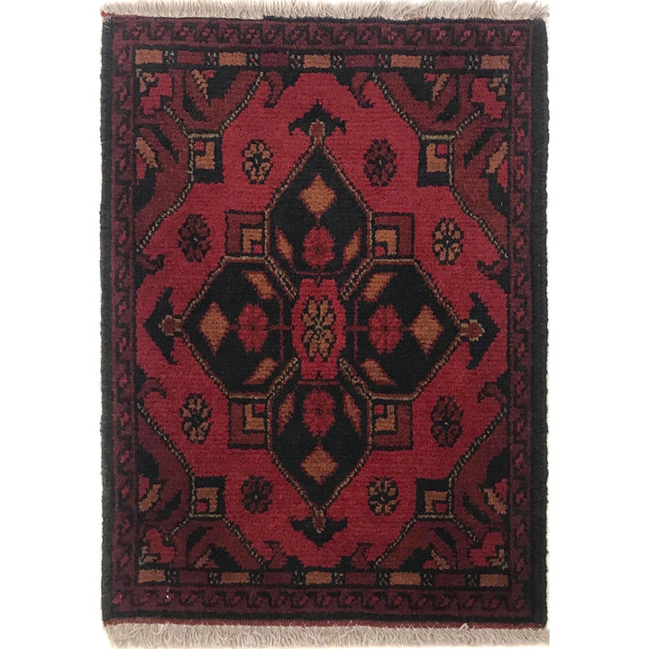 Red Afghan Oriental Doormat 1' 5" x 1' 11" Hand-Knotted | No. AL53261