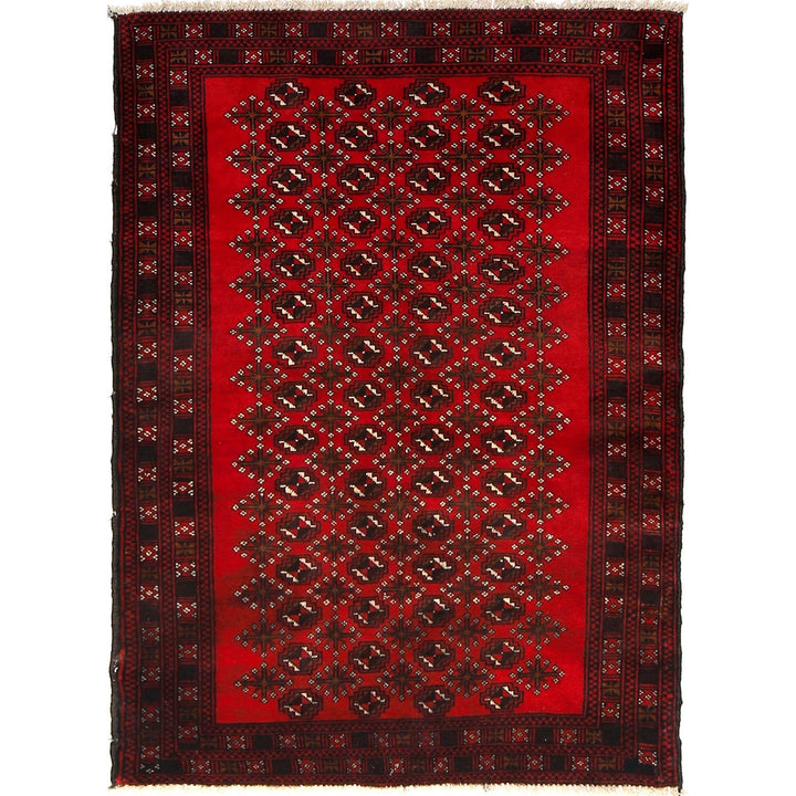 Red Afghan Baluchi Rug 3' 0" x 4' 6" Hand-Knotted | No. AL53330