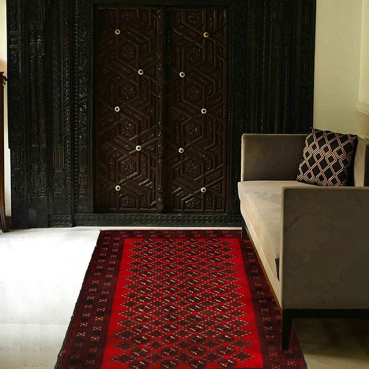 Red Afghan Baluchi Rug 3' 0" x 4' 6" Hand-Knotted | No. AL53330