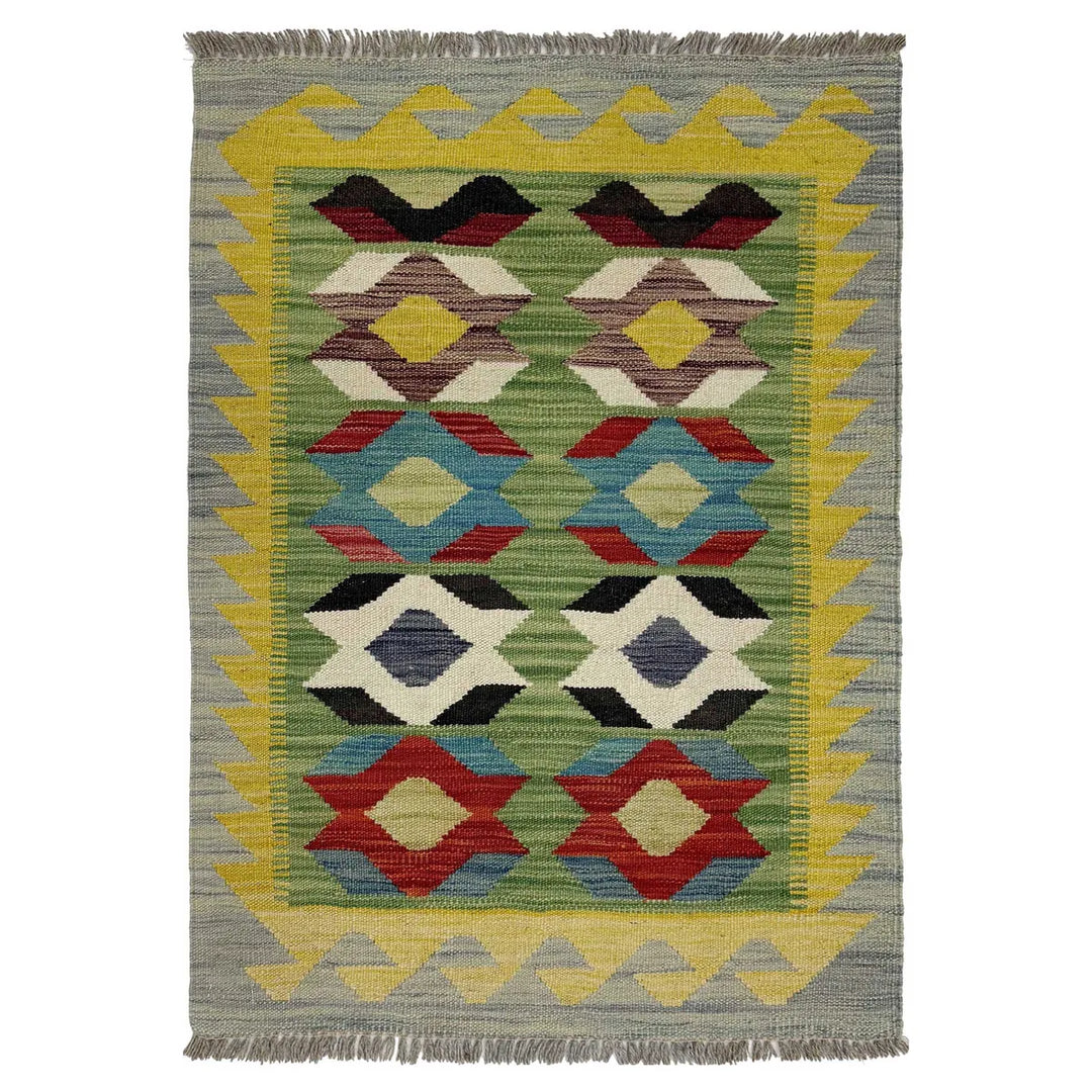 Afghan Vegetable Kilim Rug 2' 2" x 3' 1" Flat-Weave | No. AL533572