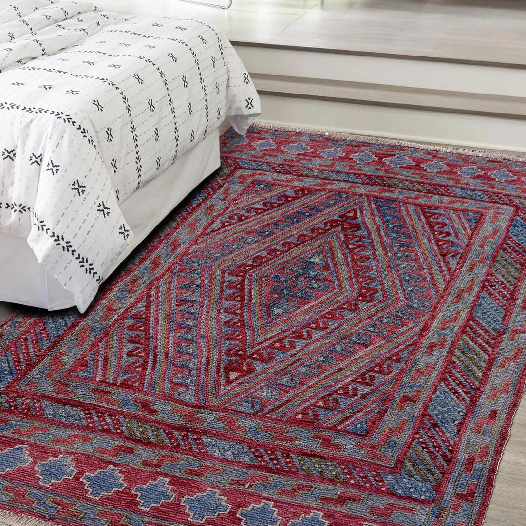 Multicolor Afghan Mashwani Rug 3' 8" x 4' 2" Hand-Knotted | No. AL53410