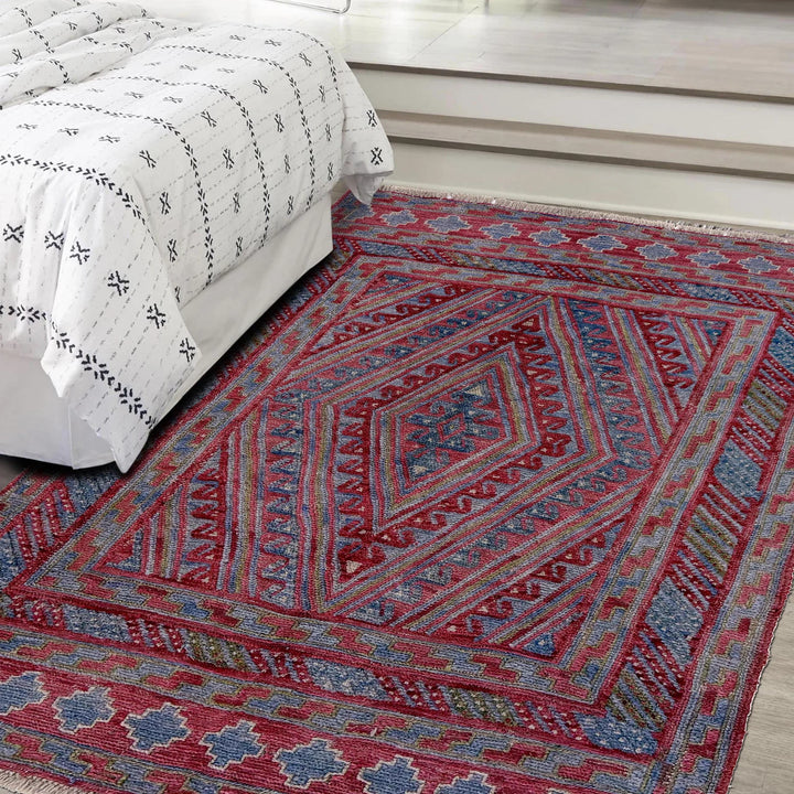 Multicolor Afghan Mashwani Rug 3' 8" x 4' 2" Hand-Knotted | No. AL53410