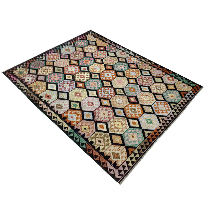 Afghan Vegetable Kilim Rug 6' 7" x 9' 11" Flat-Weave | No. AL534531