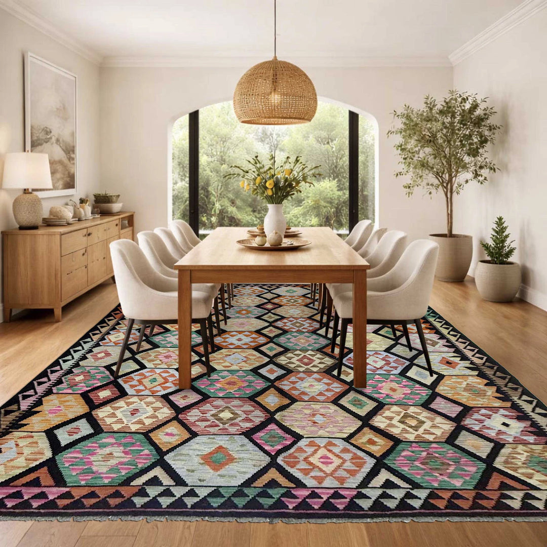 Afghan Vegetable Kilim Rug 6' 7" x 9' 11" Flat-Weave | No. AL534531