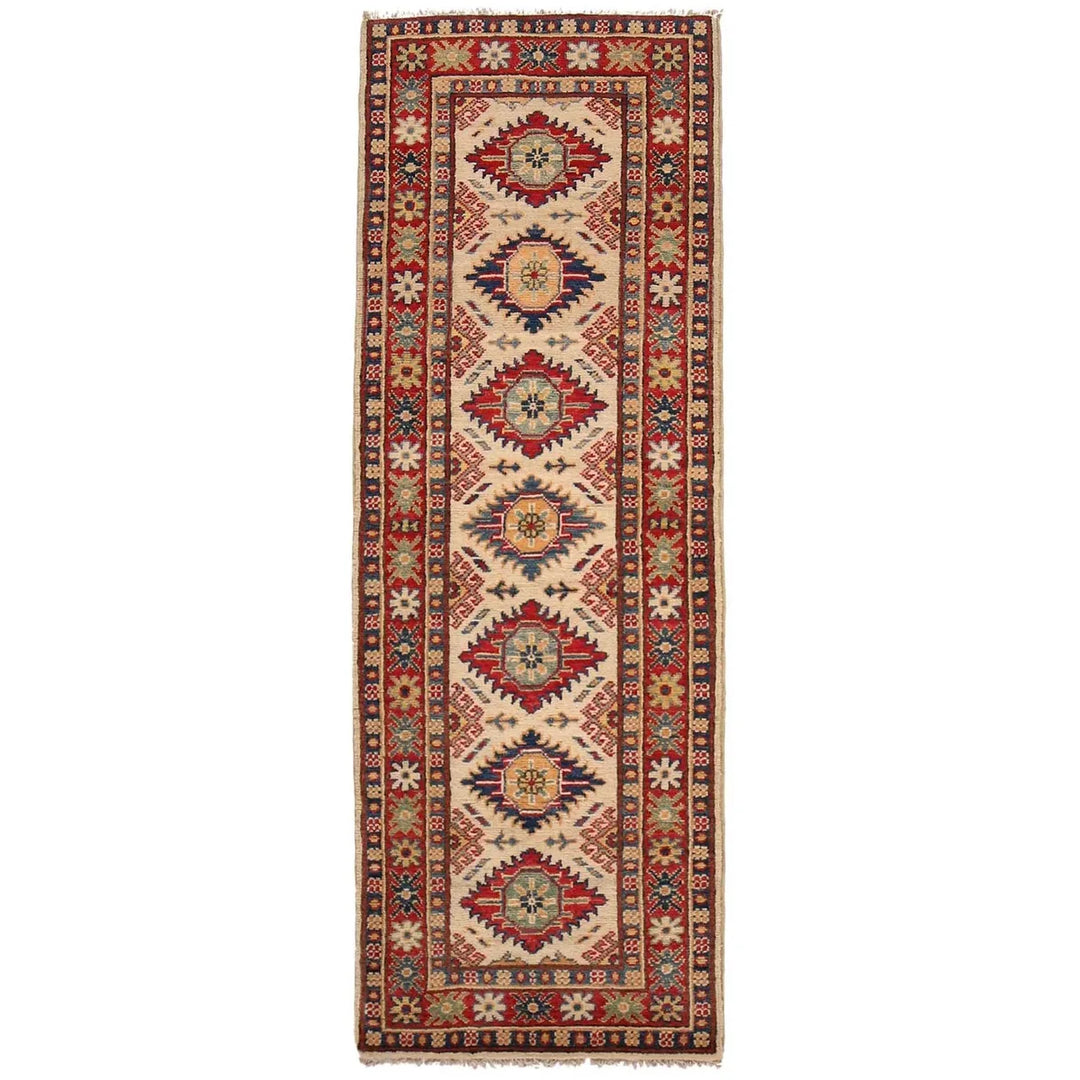 Beige Afghan Kazak Rug 1' 10" x 5' 8" Hand-Knotted | No. AL53460