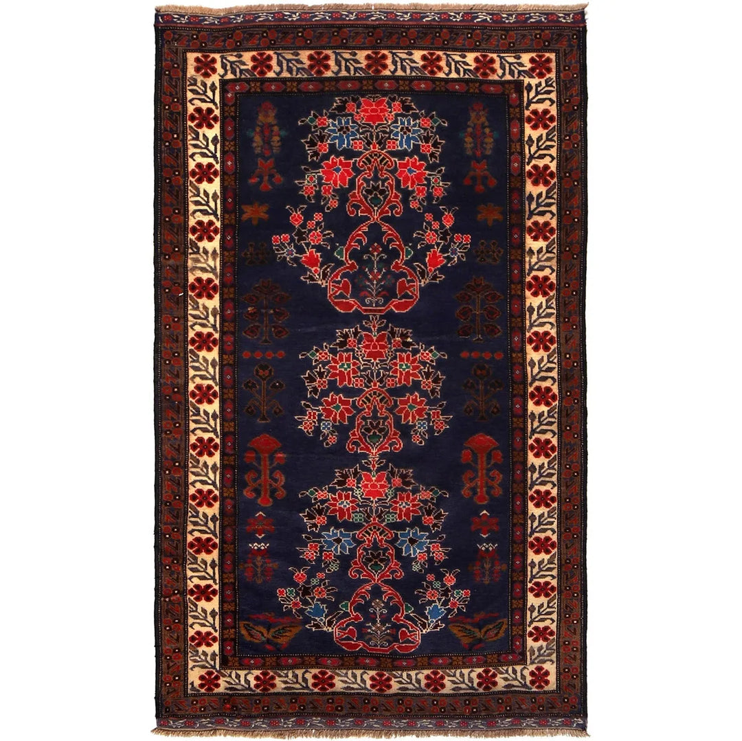 Navy Blue Afghan Baluchi Rug 4' 0" x 7' 3" Hand-Knotted | No. AL53491
