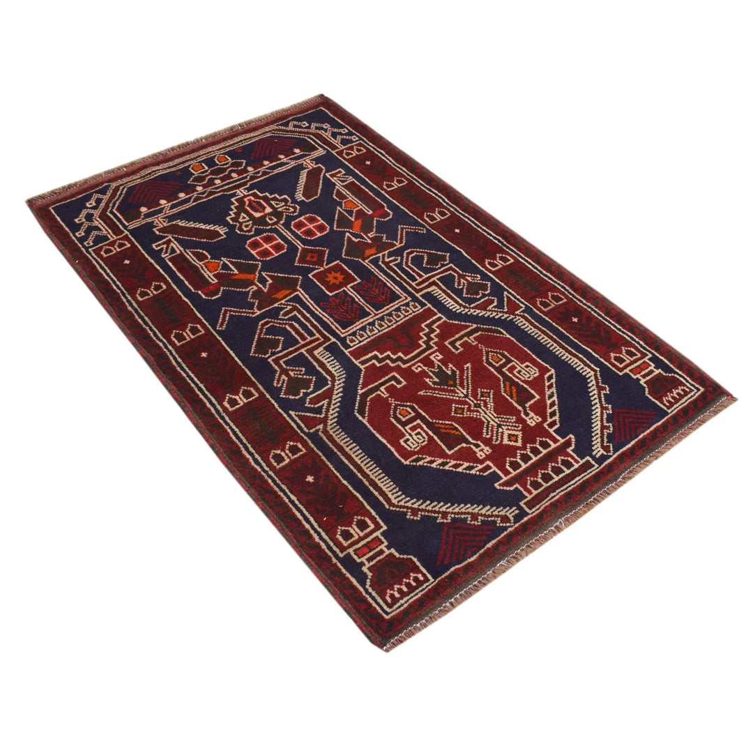 Afghan Baluchi Rug 2' 11" x 4' 9" Hand-Knotted | No. AL53550