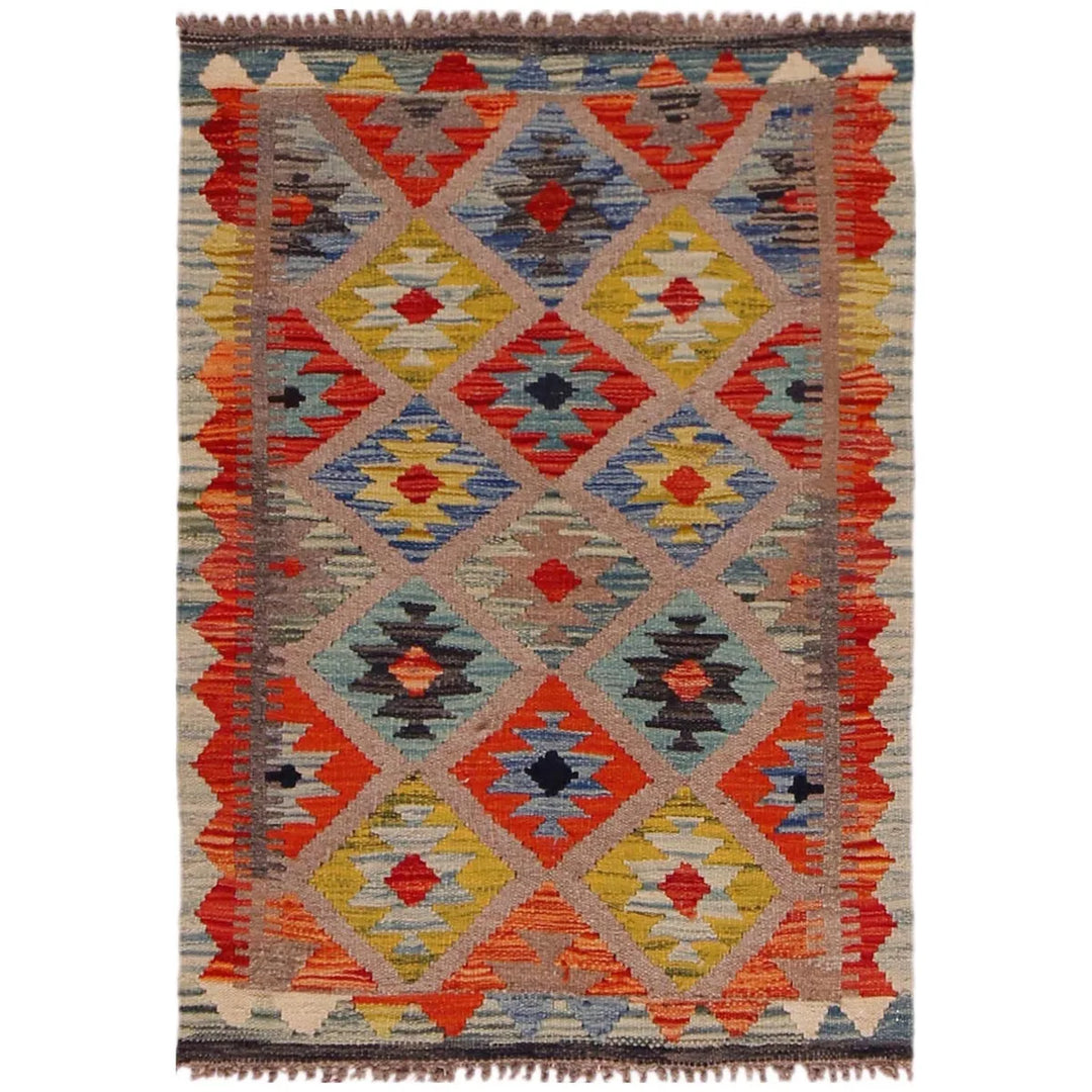 Afghan Kilim Rug 2' 5" x 3' 5" Flat-Weave | No. AL53611
